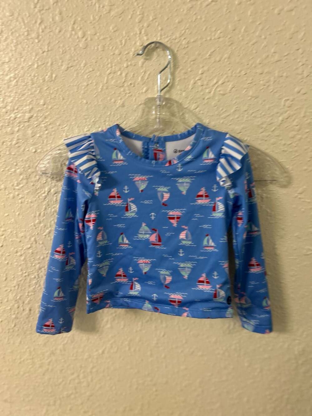 Sperry Girls' UPF 50+ Sailboat Print Rash Guard and Bikini Bottom Set, Size 3T